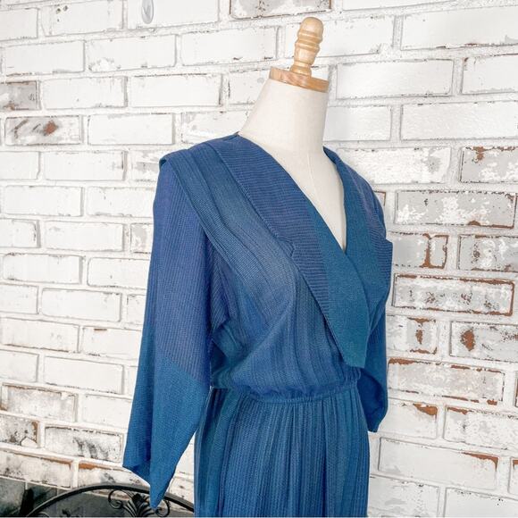 Vintage 80s Rabbit Rabbit Rabbit Multi Blue Knit V-neck Jumpsuit 6 - Picture 9 of 12